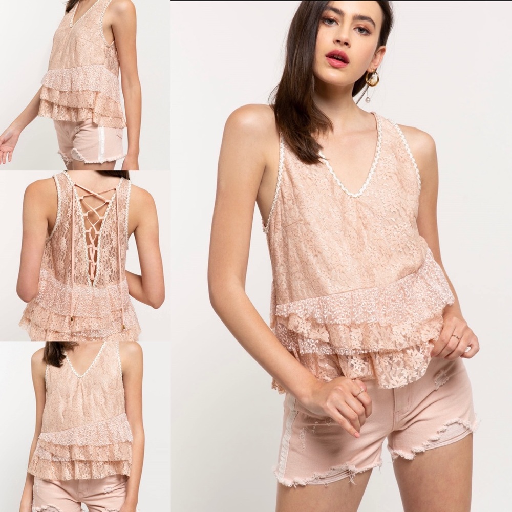 POL Blush Sleeveless Tiered Lace Top - Picture 3 of 6